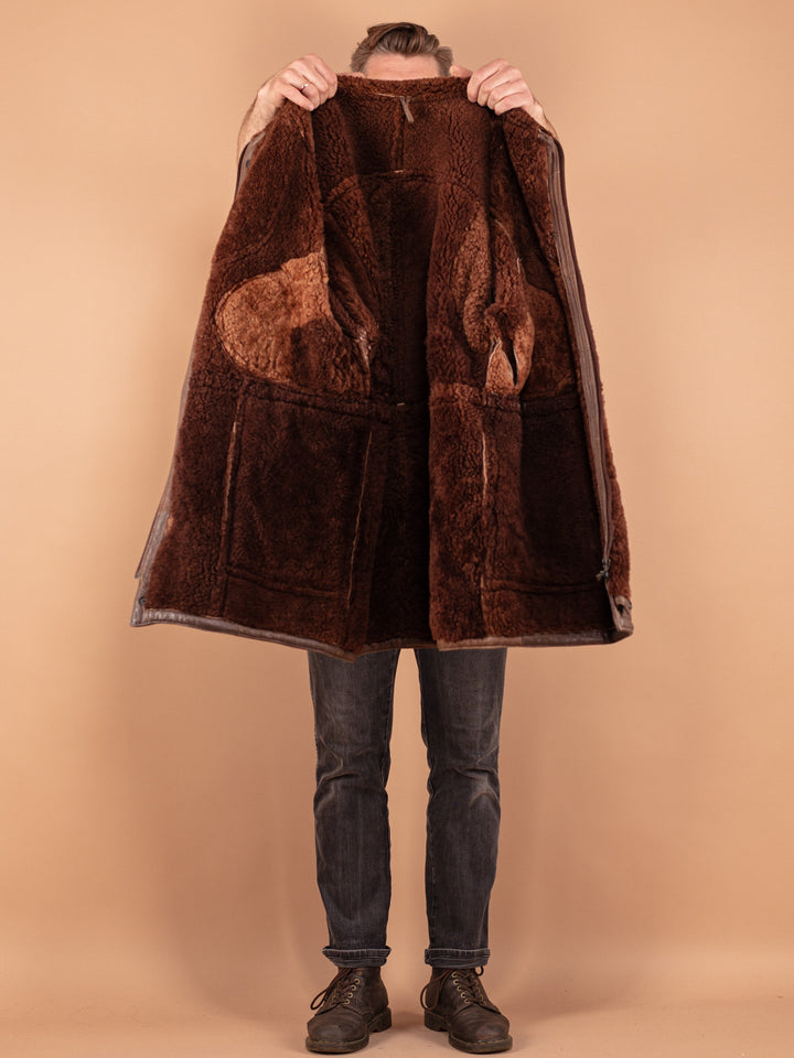 Vintage 80's Men Sheepskin Coat in Brown - NorthernGrip