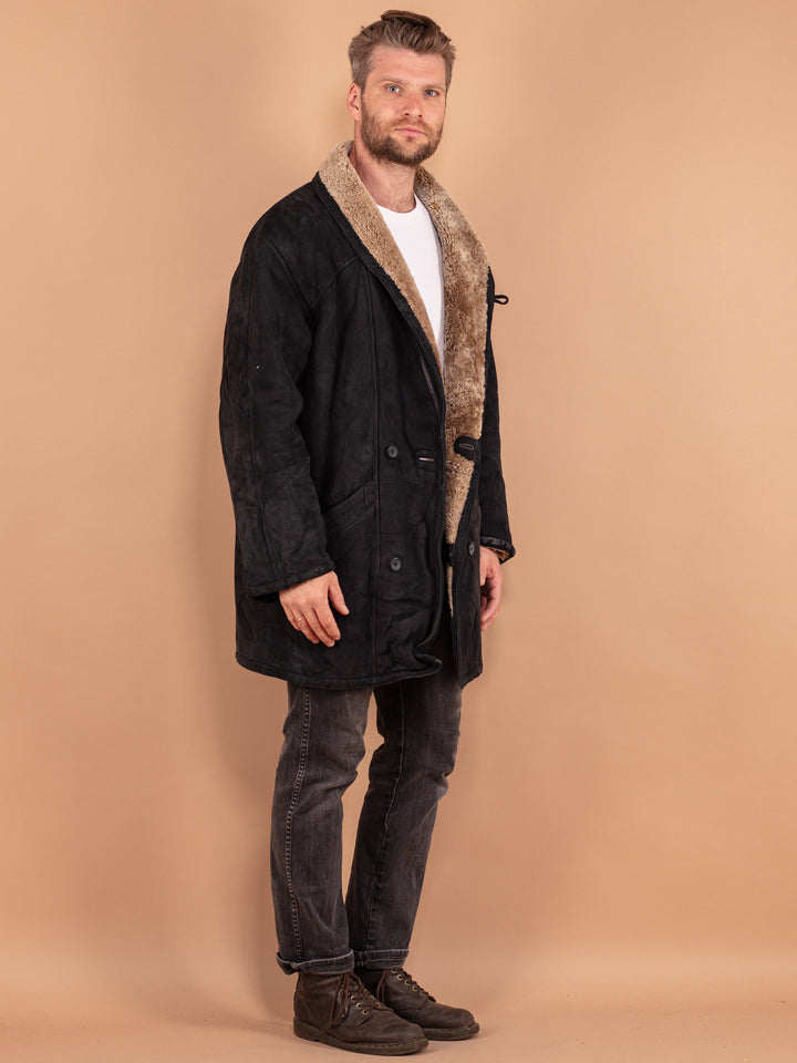 Vintage 80's Men Sheepskin Coat in Black - NorthernGrip