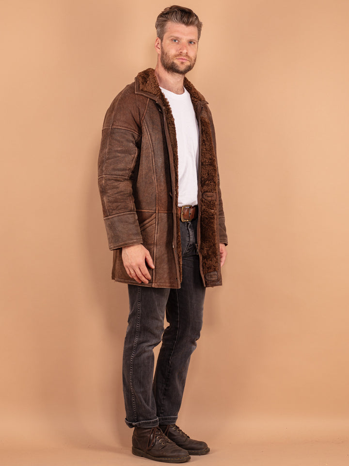 Vintage 80's Men Sheepskin Coat in Brown - NorthernGrip