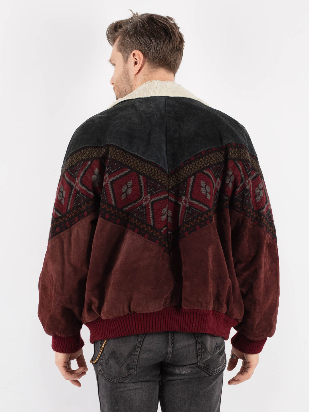 Vintage 80's Men Aztec Suede Bomber Jacket in Multi - NorthernGrip