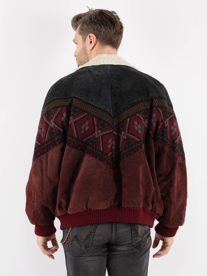 Vintage 80's Men Aztec Suede Bomber Jacket in Multi - NorthernGrip