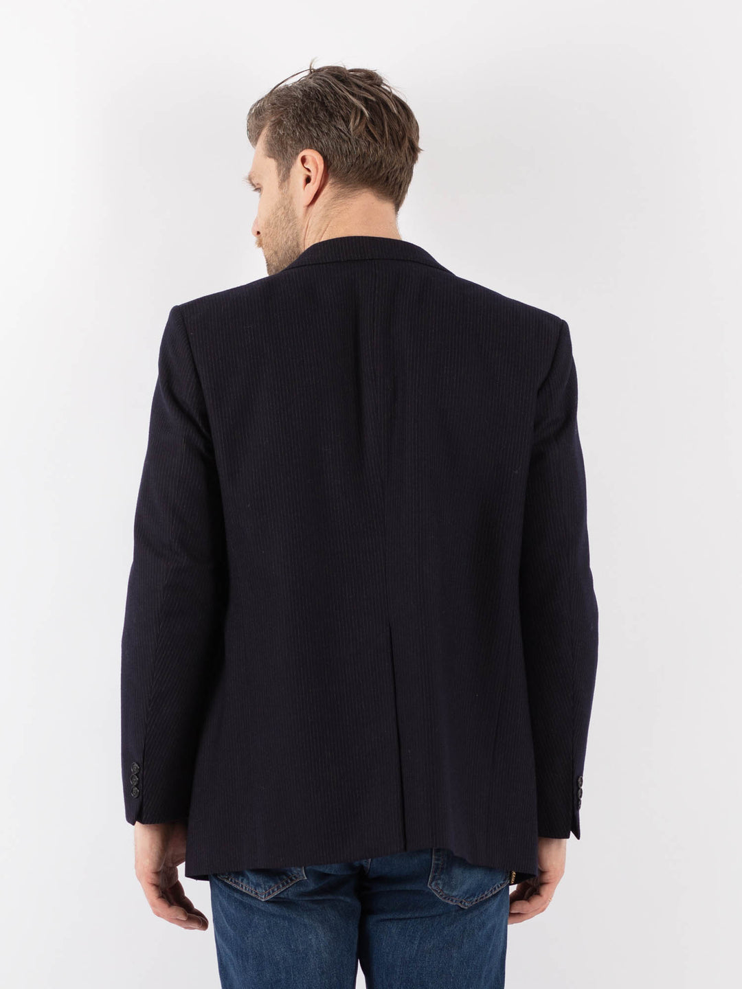 Vintage 80's Men Wool Blazer Jacket in BlueZ1193
