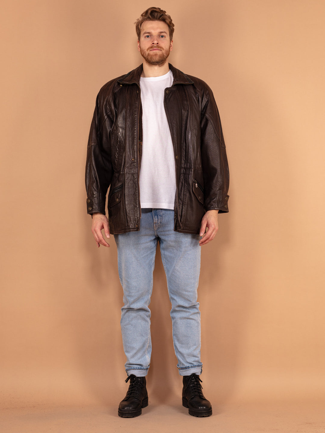 Vintage 80's Men Leather Jacket in Brown - NorthernGrip
