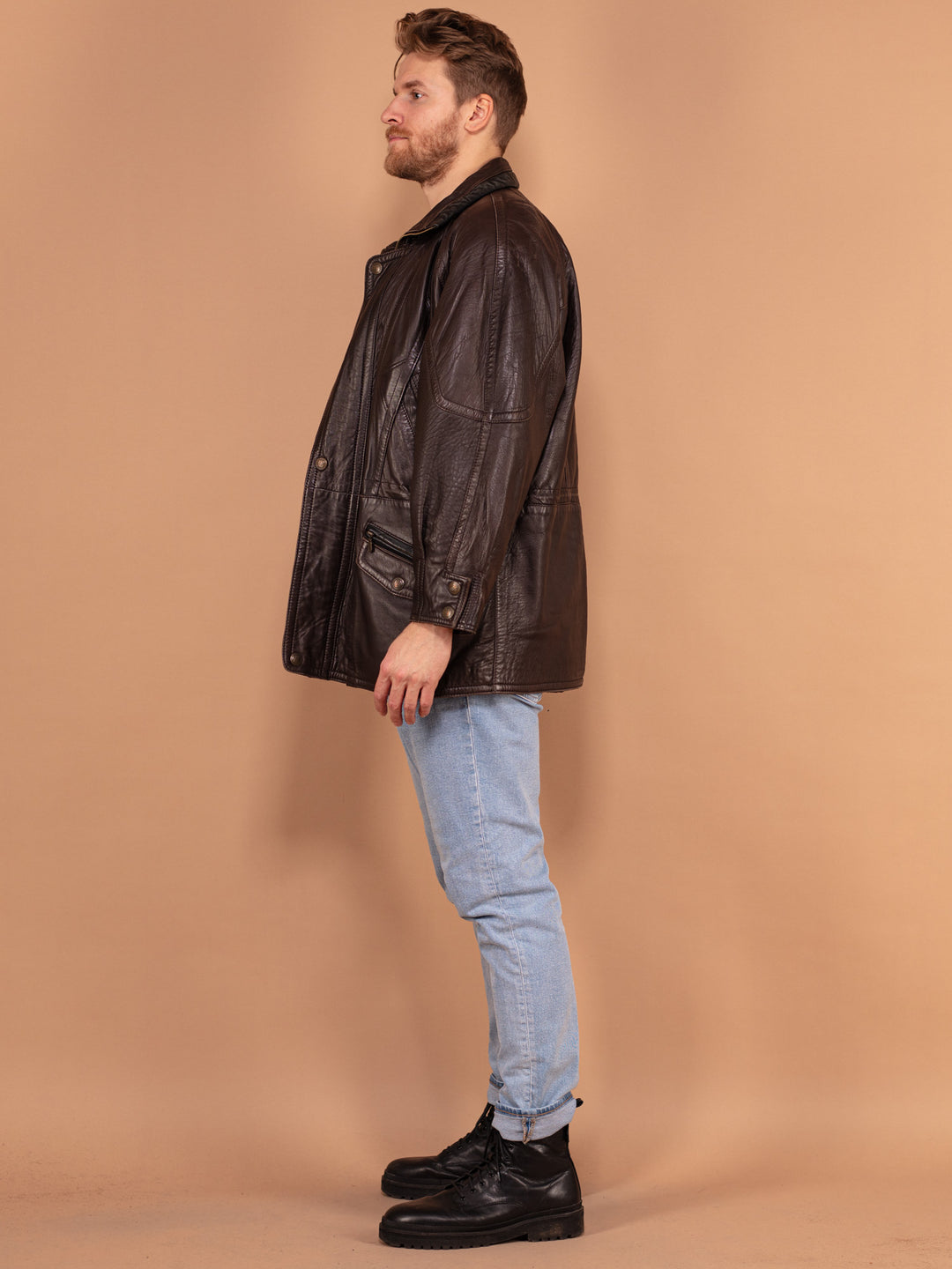Vintage 80's Men Leather Jacket in Brown - NorthernGrip