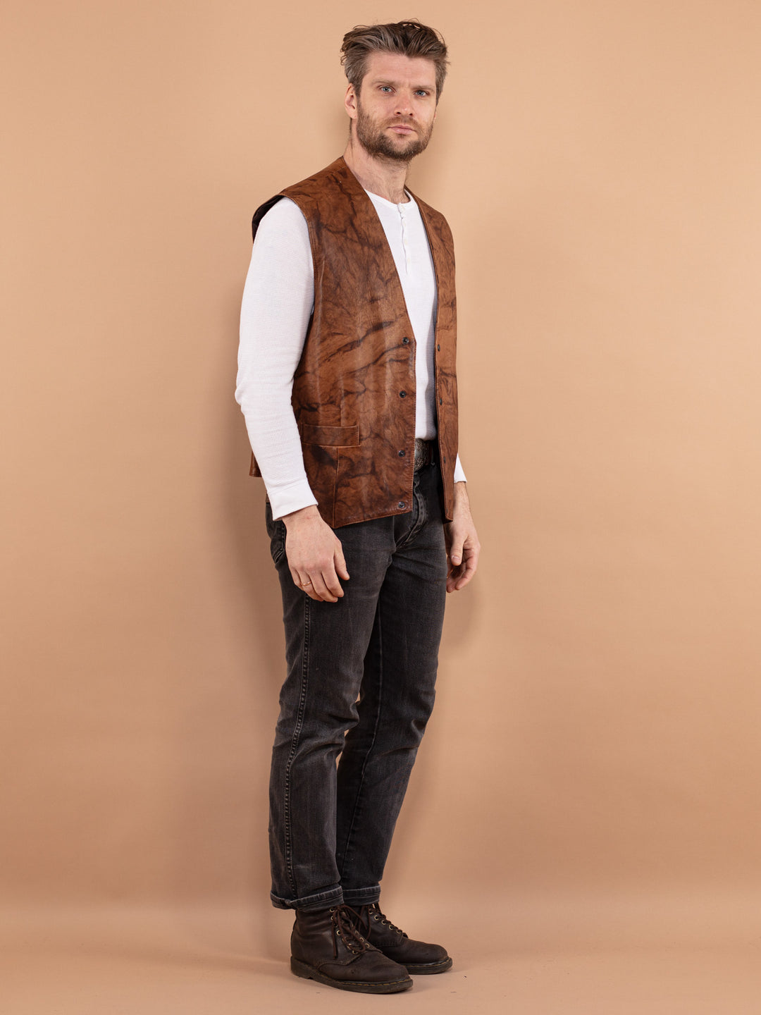 Vintage 80. gadu vīriešu ādas veste brūnā krāsā