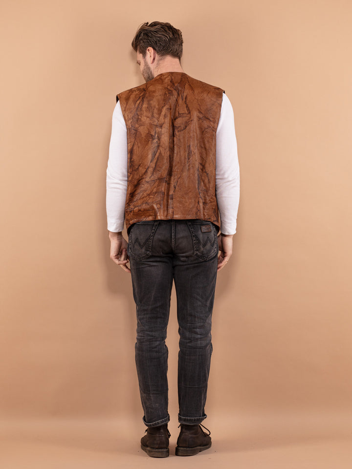 Vintage 80. gadu vīriešu ādas veste brūnā krāsā