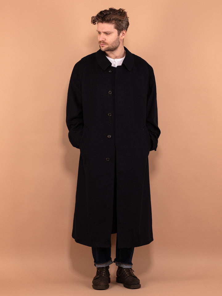 Vintage 80's Men Loden Wool Blend Coat in Navy Blue - NorthernGrip