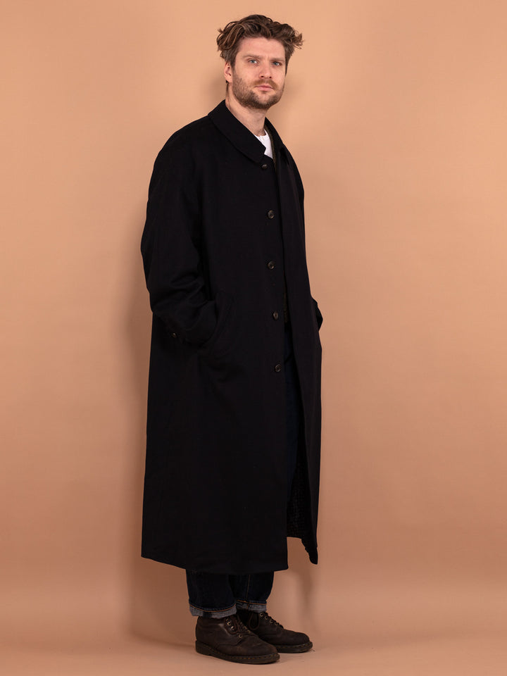 Vintage 80's Men Loden Wool Blend Coat in Navy Blue - NorthernGrip