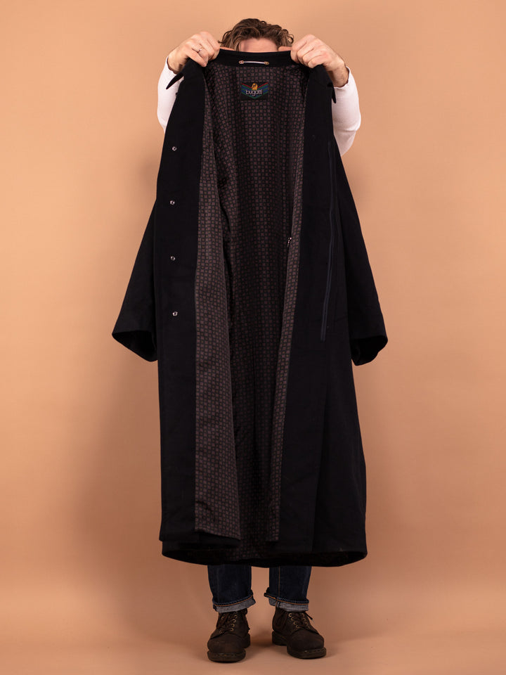 Vintage 80's Men Loden Wool Blend Coat in Navy Blue - NorthernGrip