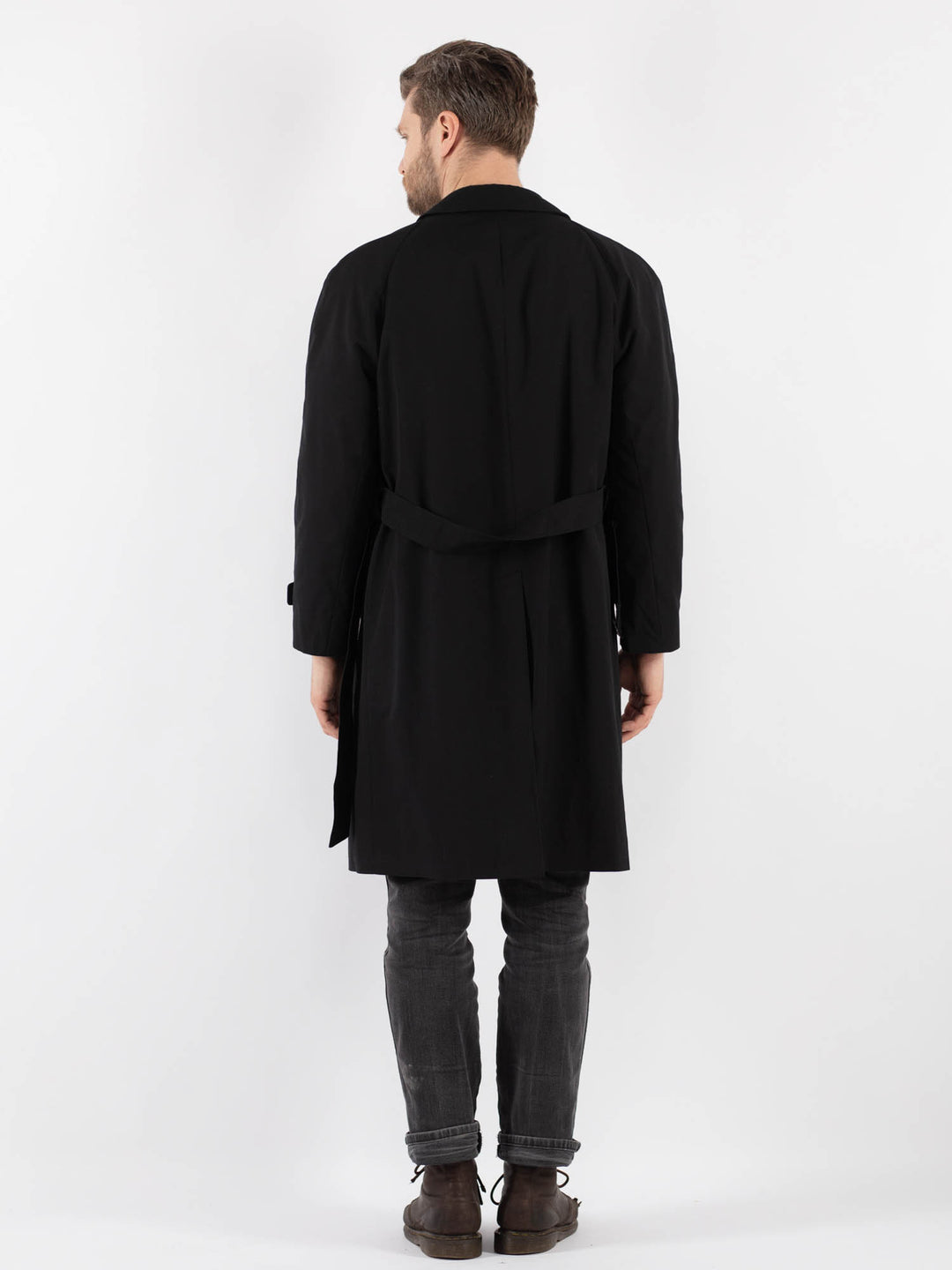 Vintage 80's Men Trench Coat in Black