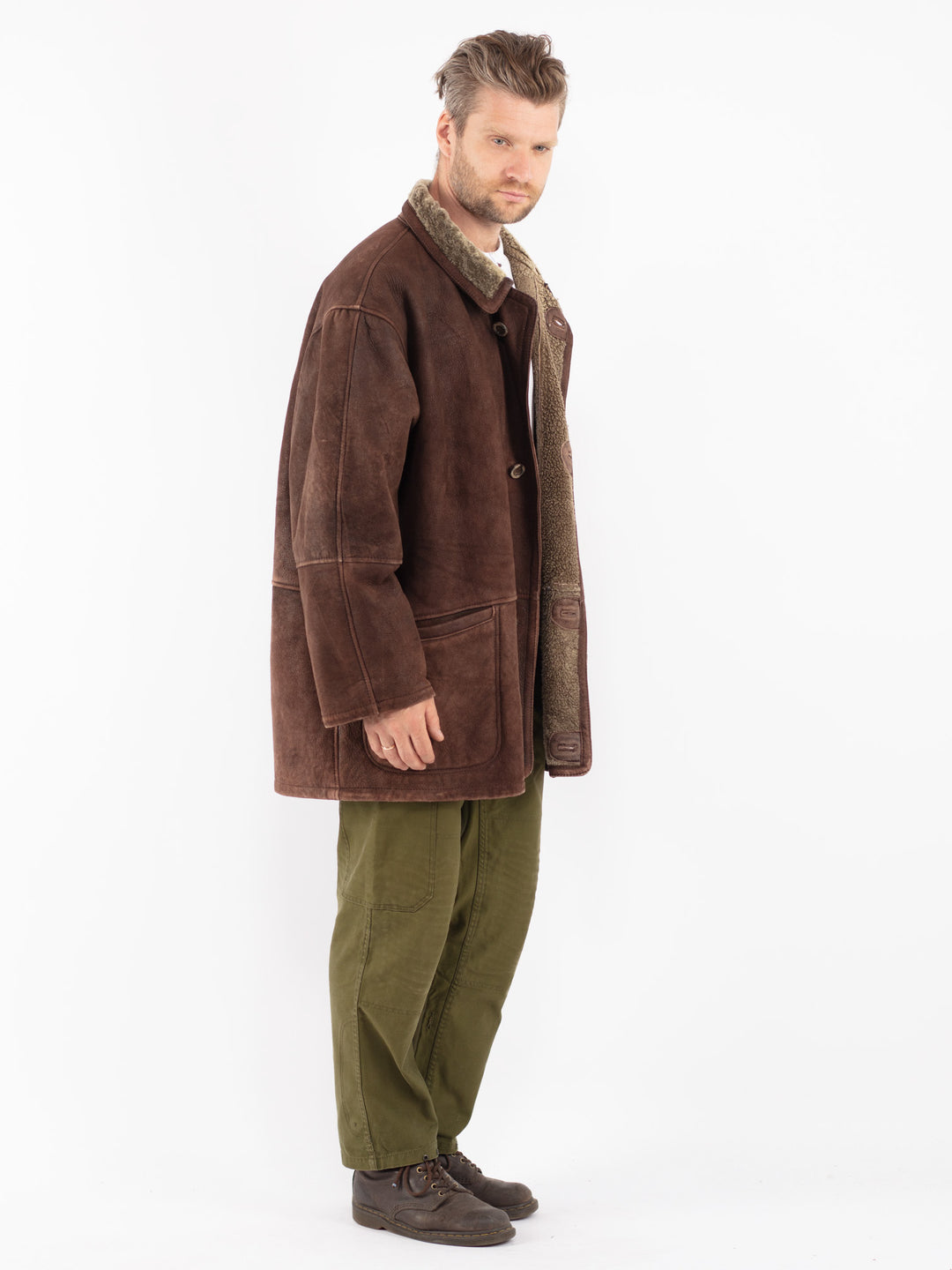 Vintage 80's Men Sheepskin Coat in Brown