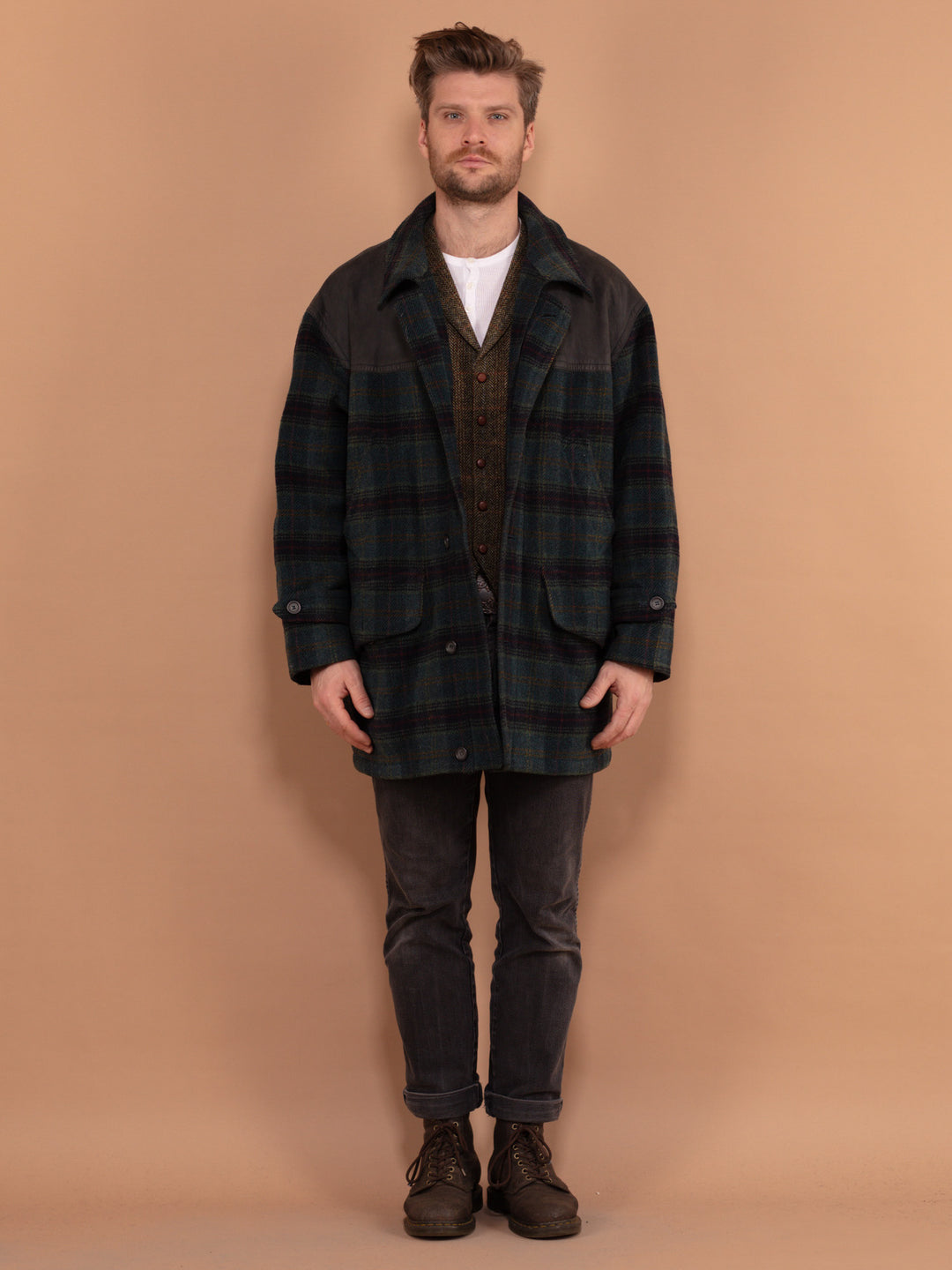 Vintage 80's Men Plaid Wool and Suede Blend Jacket - NorthernGrip