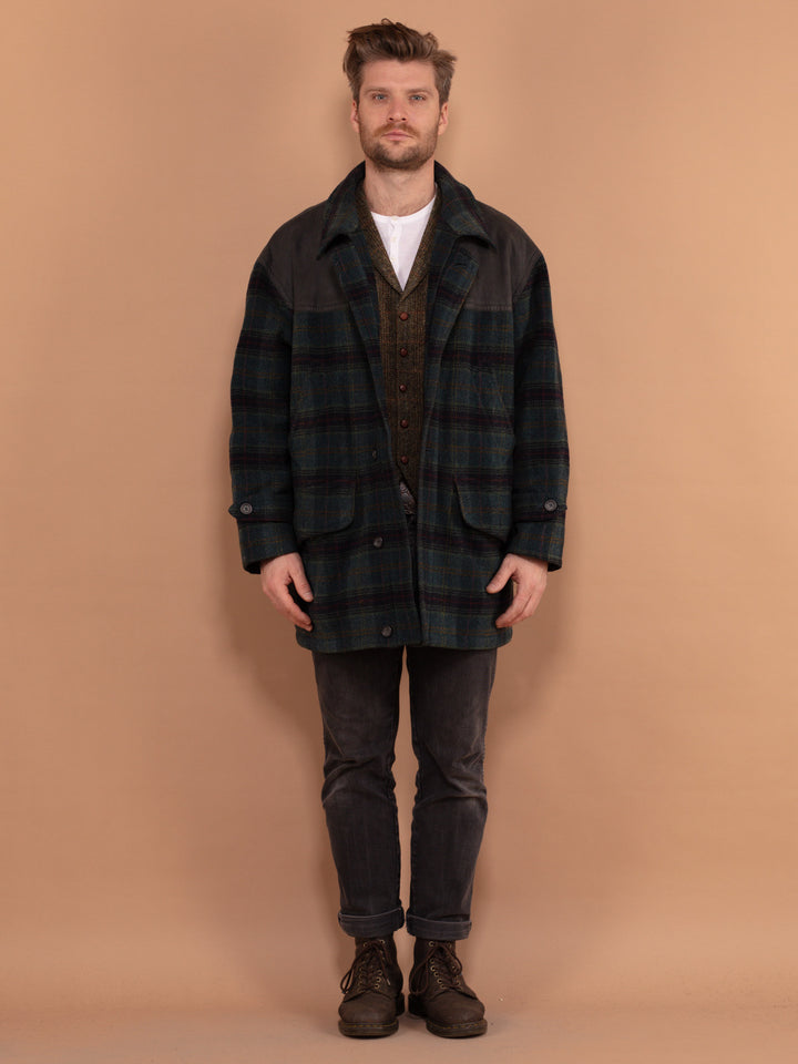 Vintage 80's Men Plaid Wool and Suede Blend Jacket - NorthernGrip