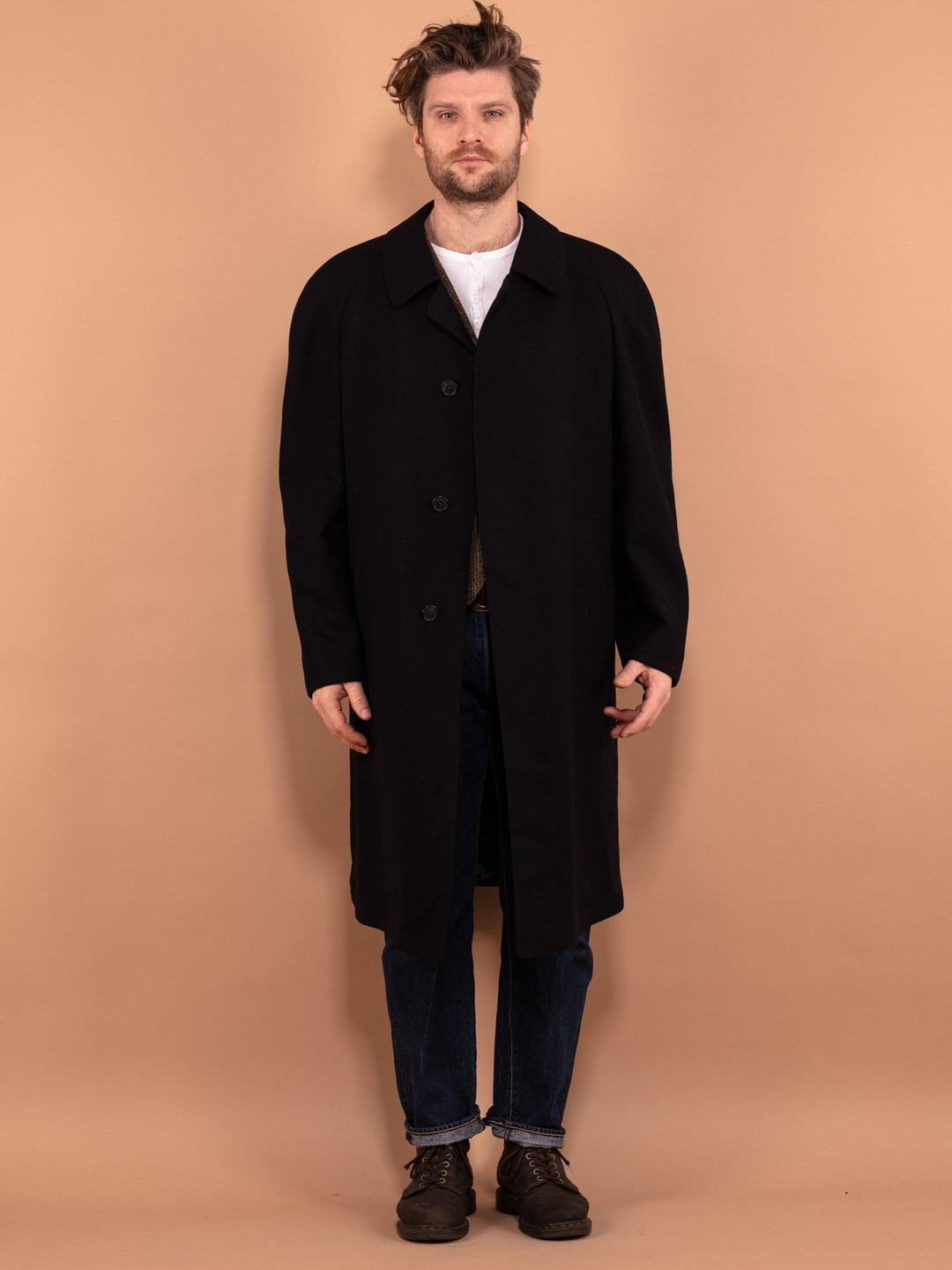 Vintage 80's Men Pure New Wool Coat in Blue - NorthernGrip