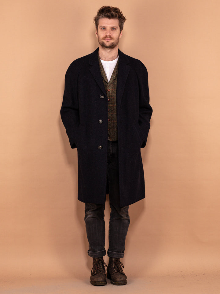 Vintage 80's Men Pure New Wool Coat in Blue - NorthernGrip