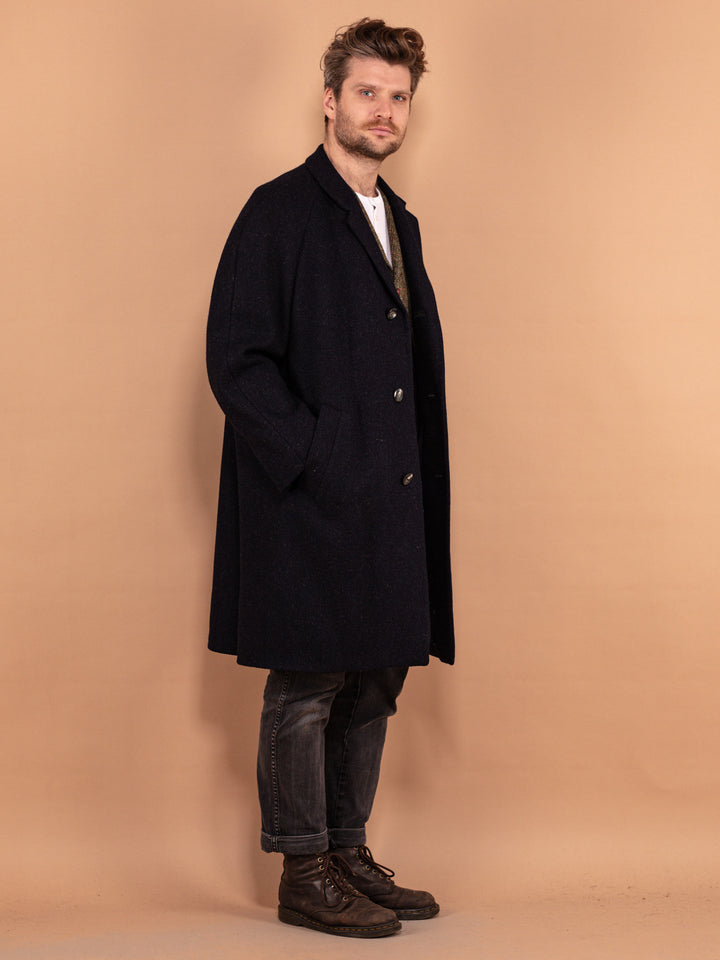 Vintage 80's Men Pure New Wool Coat in Blue - NorthernGrip