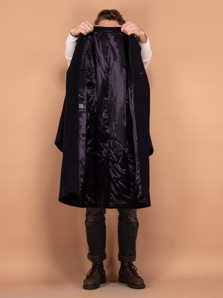 Vintage 80's Men Pure New Wool Coat in Blue - NorthernGrip