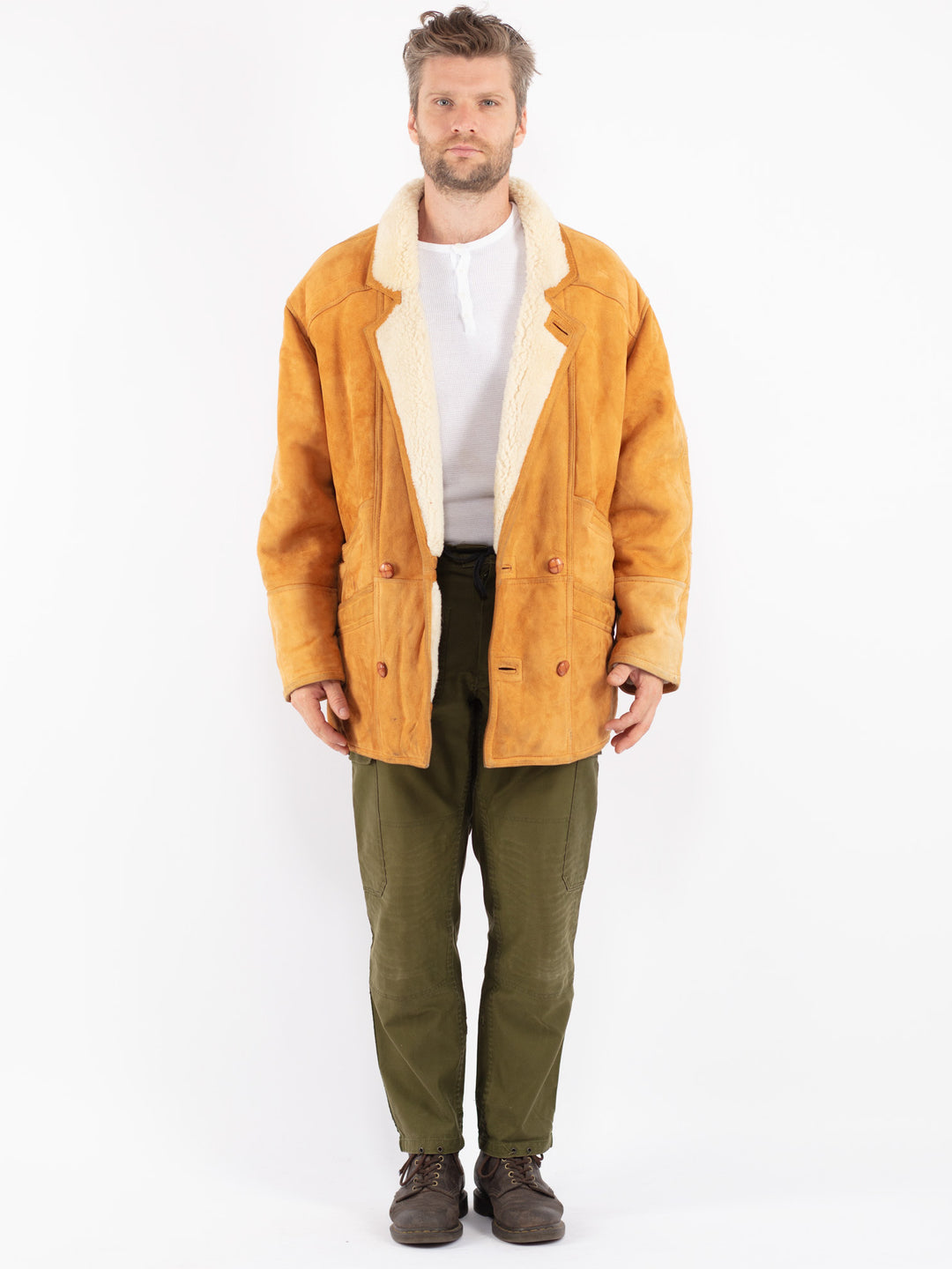 Vintage 80's Men Shearling Coat in Brown