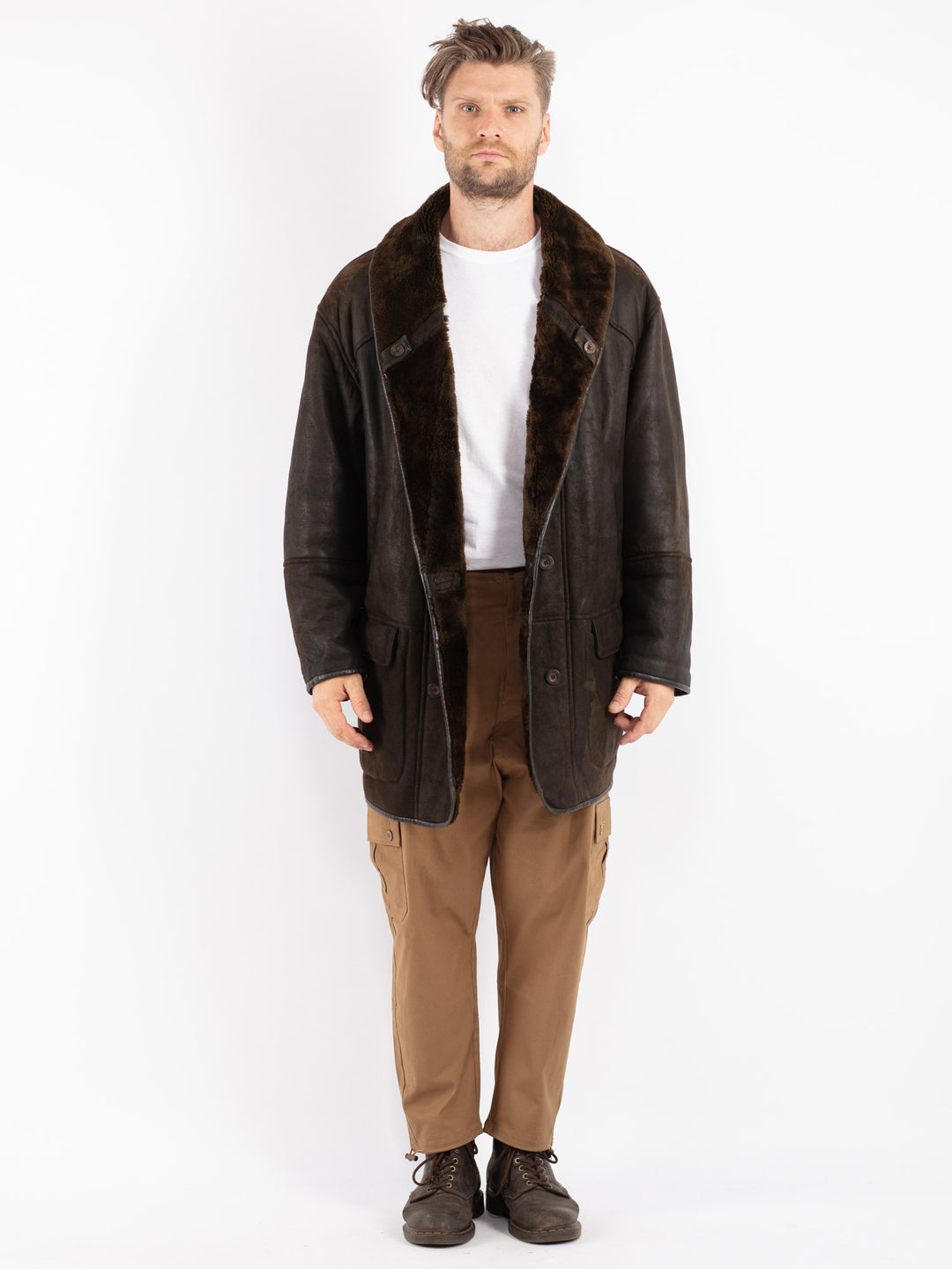 Vintage 80's Men Shearling Coat in Brown