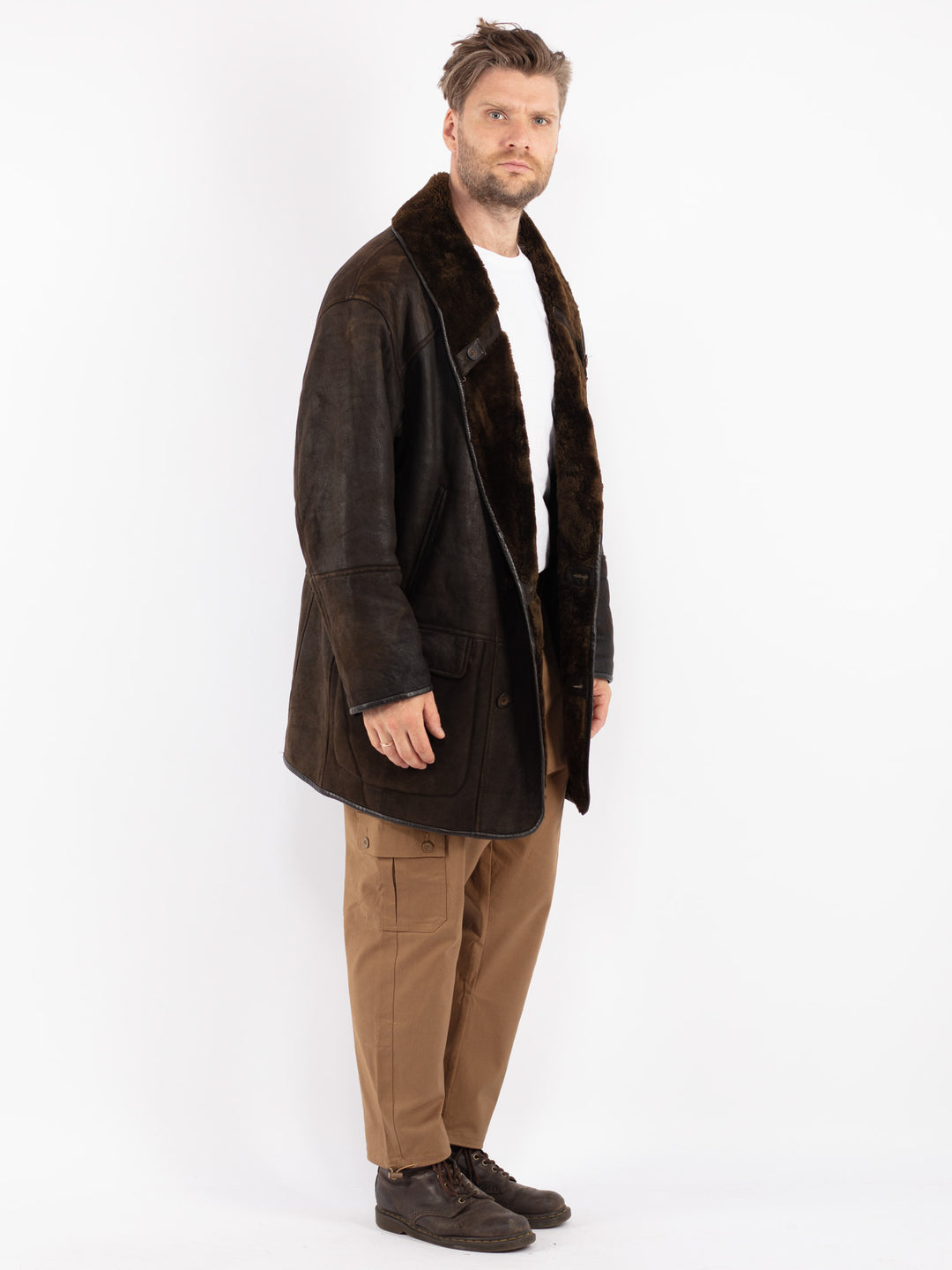 Vintage 80's Men Shearling Coat in Brown
