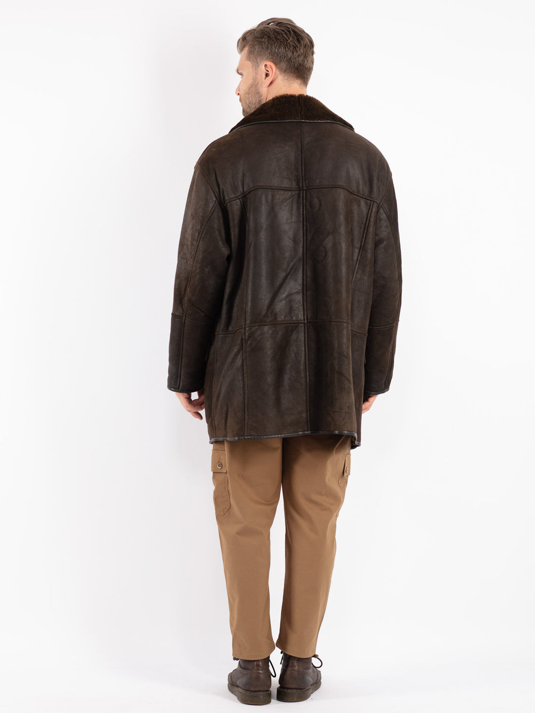 Vintage 80's Men Shearling Coat in Brown