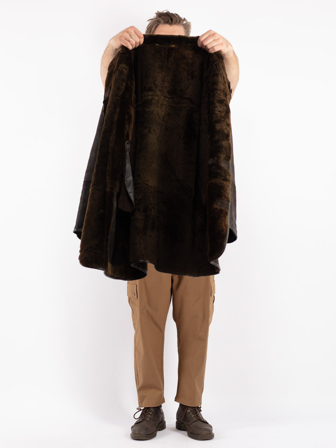 Vintage 80's Men Shearling Coat in Brown