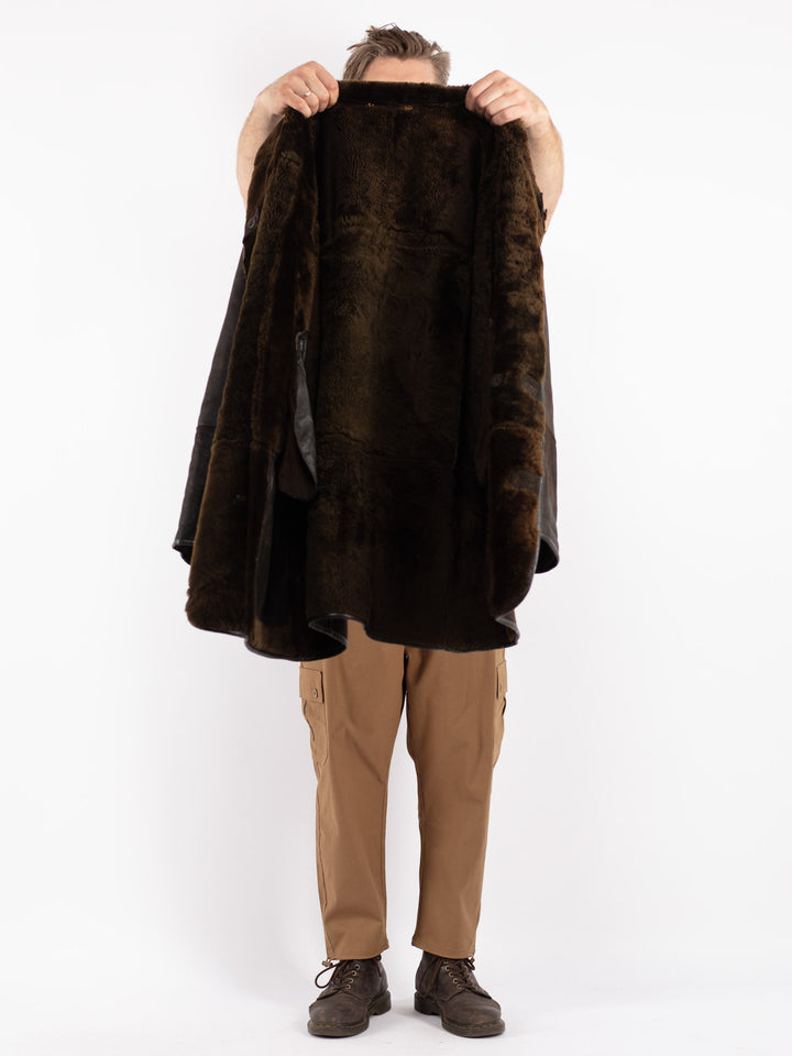 Vintage 80's Men Shearling Coat in Brown