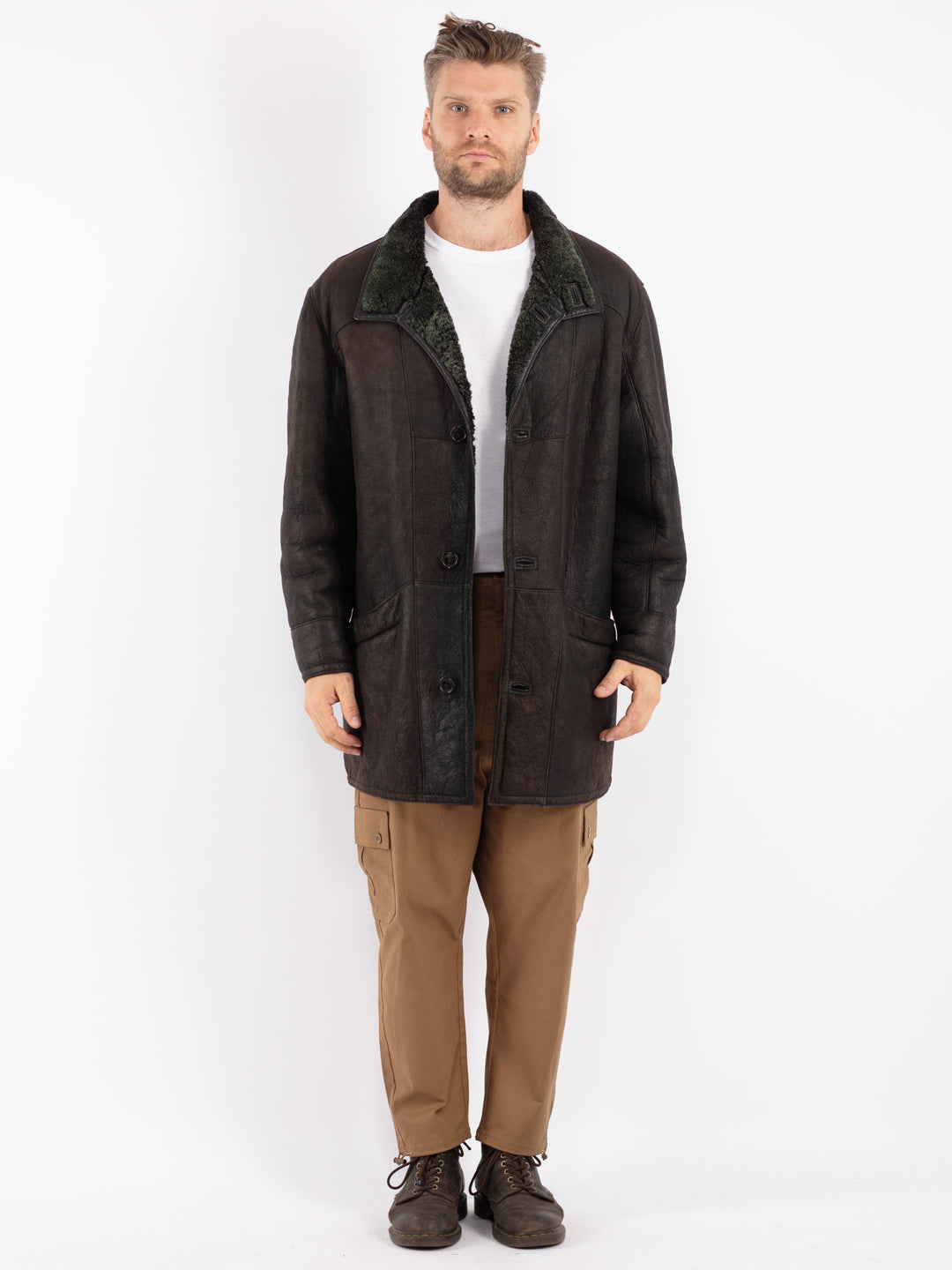 Vintage 80's Men Shearling Coat in Brown