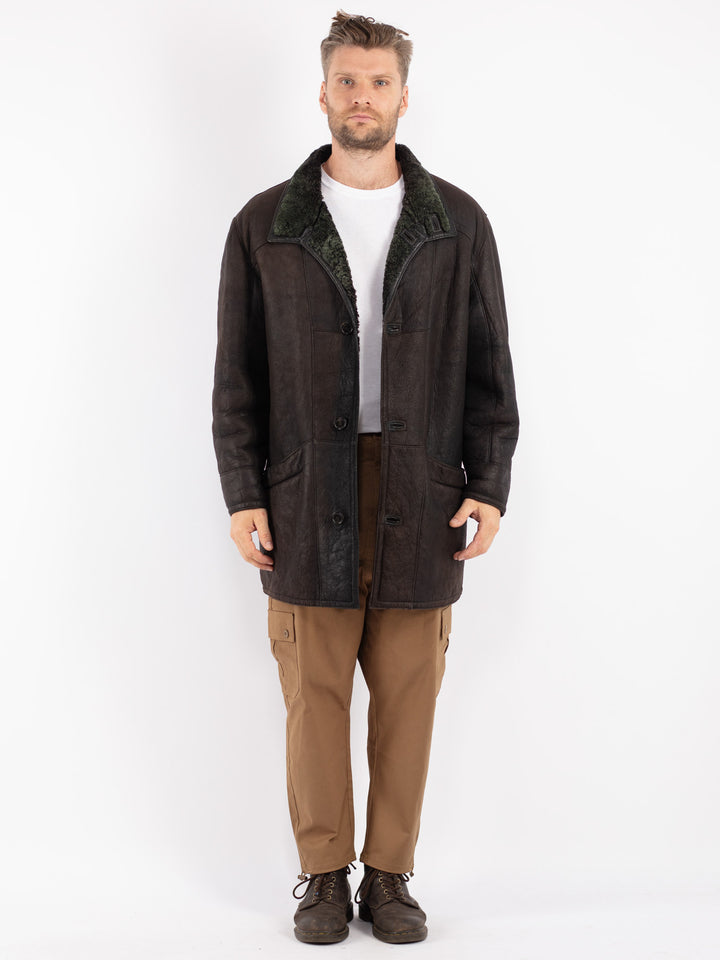 Vintage 80's Men Shearling Coat in Brown