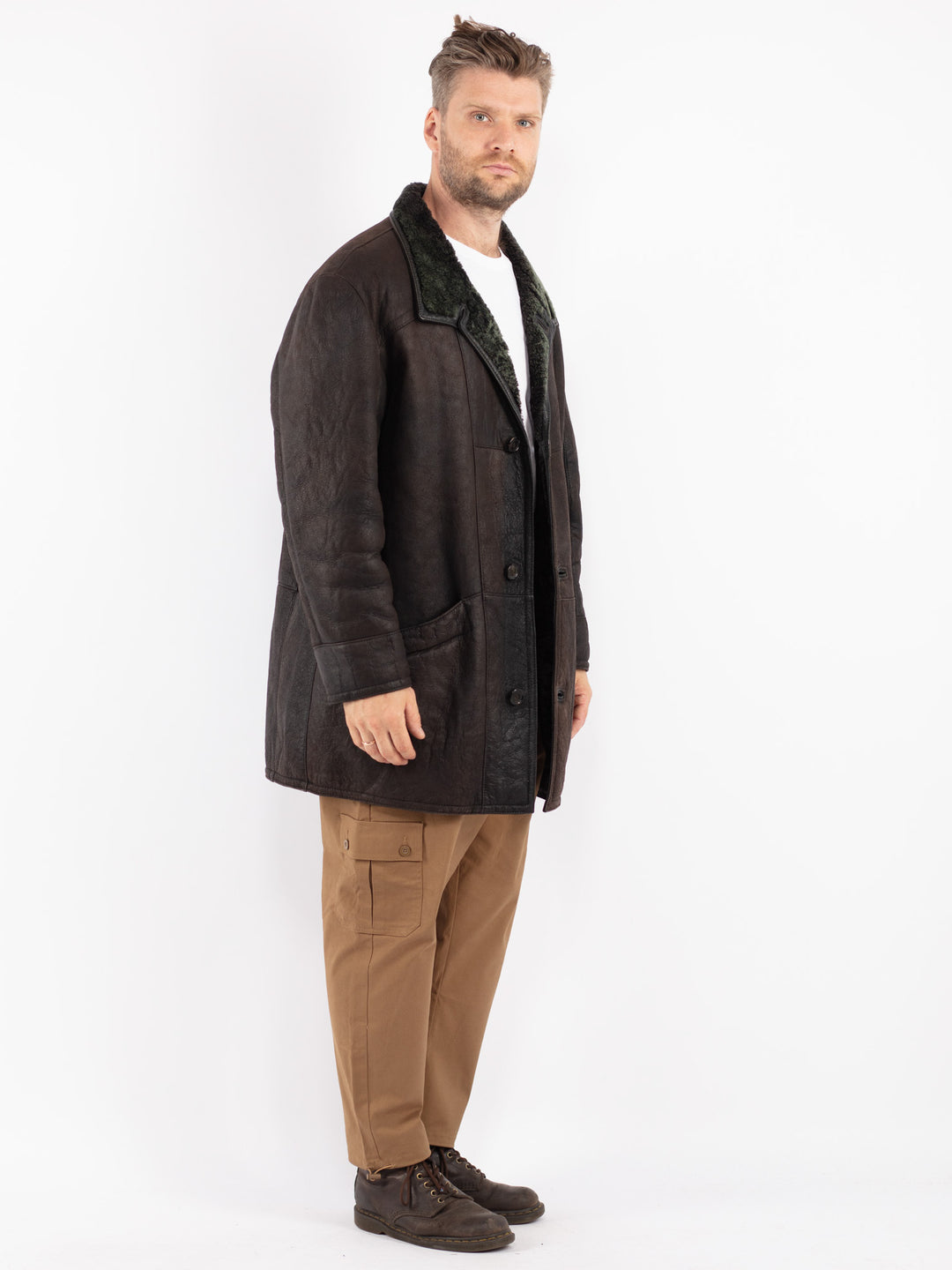 Vintage 80's Men Shearling Coat in Brown