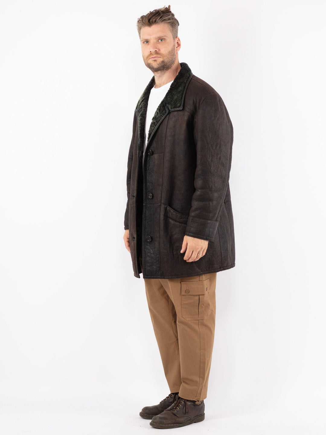 Vintage 80's Men Shearling Coat in Brown