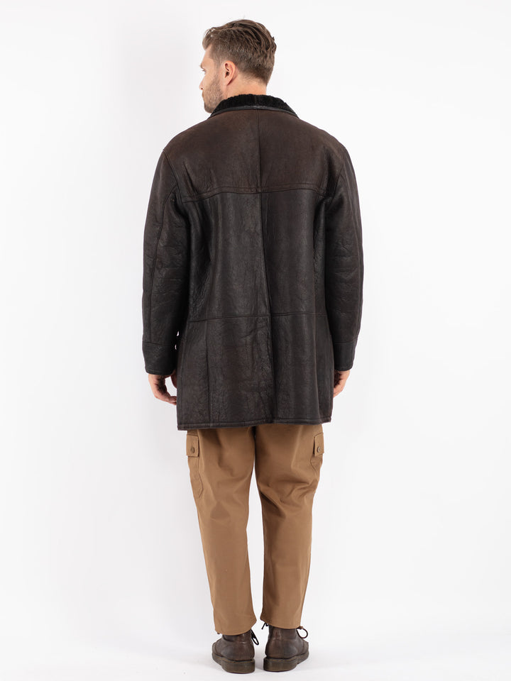 Vintage 80's Men Shearling Coat in Brown
