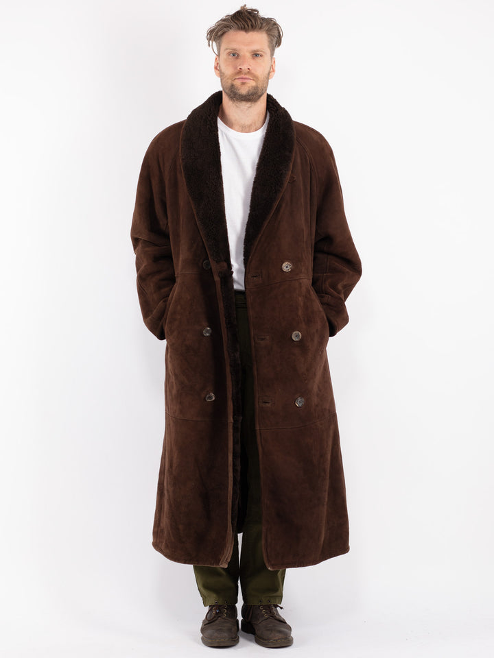 Vintage 80's Men Shearling Coat in Brown