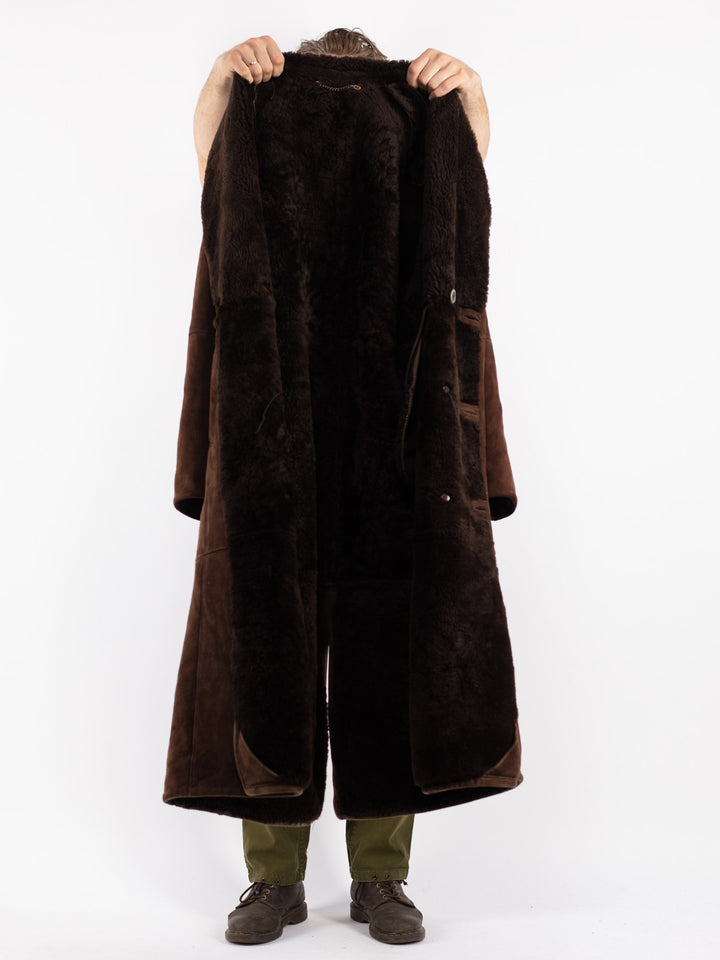 Vintage 80's Men Shearling Coat in Brown