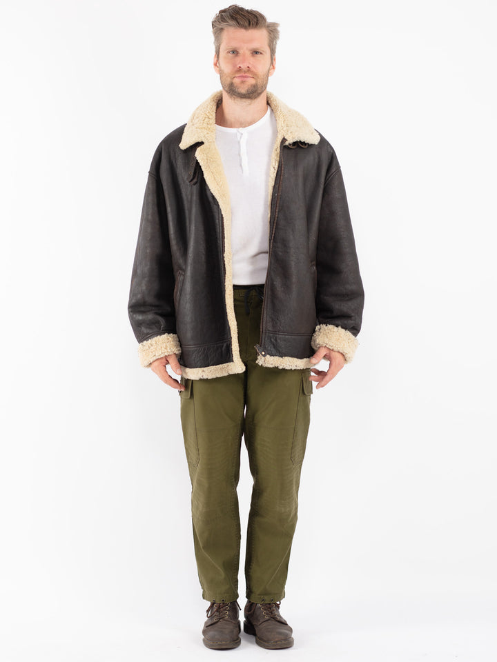 Vintage 90's Men Shearling Jacket in Brown