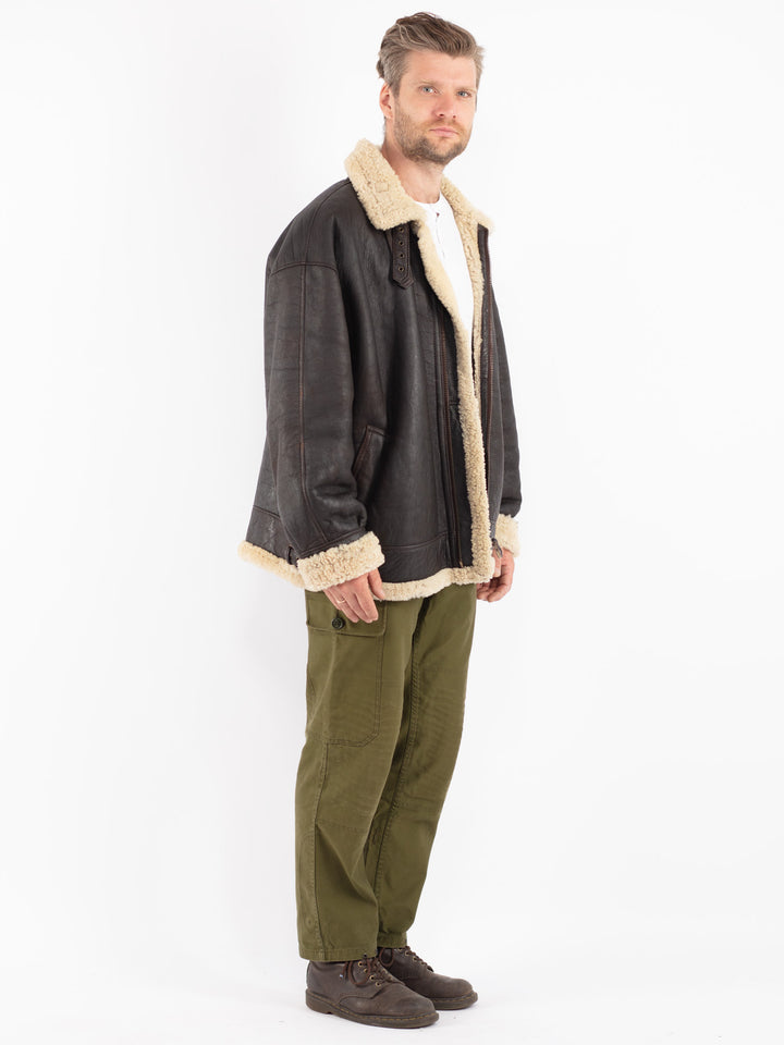 Vintage 90's Men Shearling Jacket in Brown