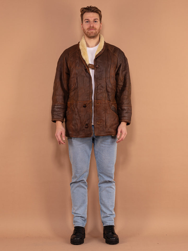 Vintage 80's Men Sheepskin Coat in Brown - NorthernGrip