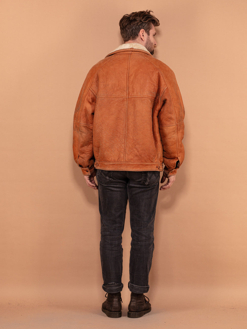 Vintage 80's Men Sheepskin Coat in Brown - NorthernGrip