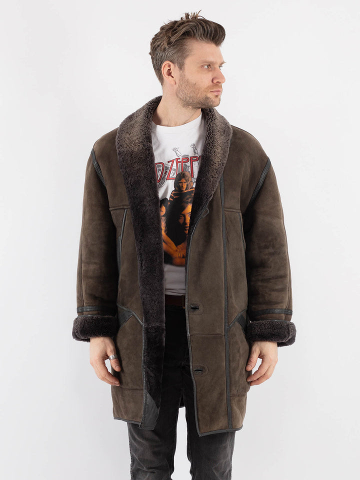 Vintage 80's Men Sheepskin Coat in Gray - NorthernGrip