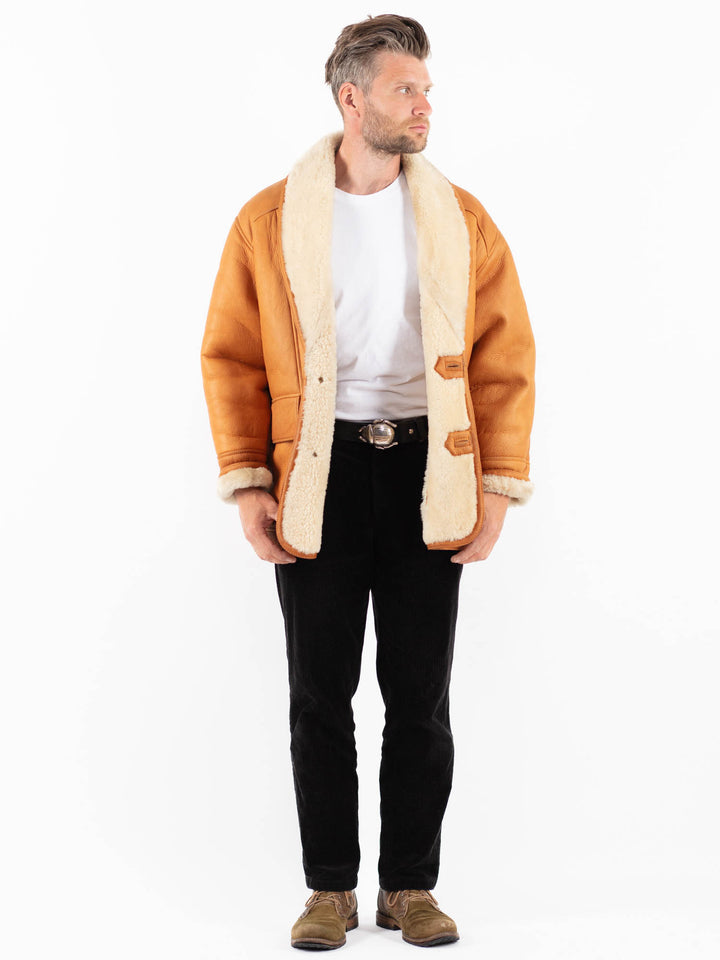 Vintage 80's Men Sheepskin Shearling Coat in BrownZ1810