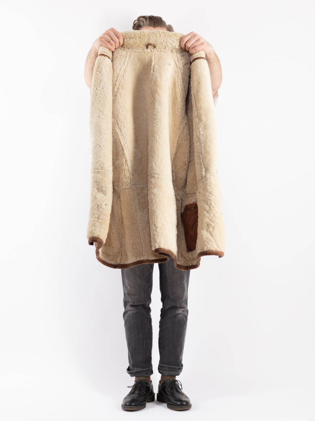Vintage 80's Men Sheepskin Coat in Brown