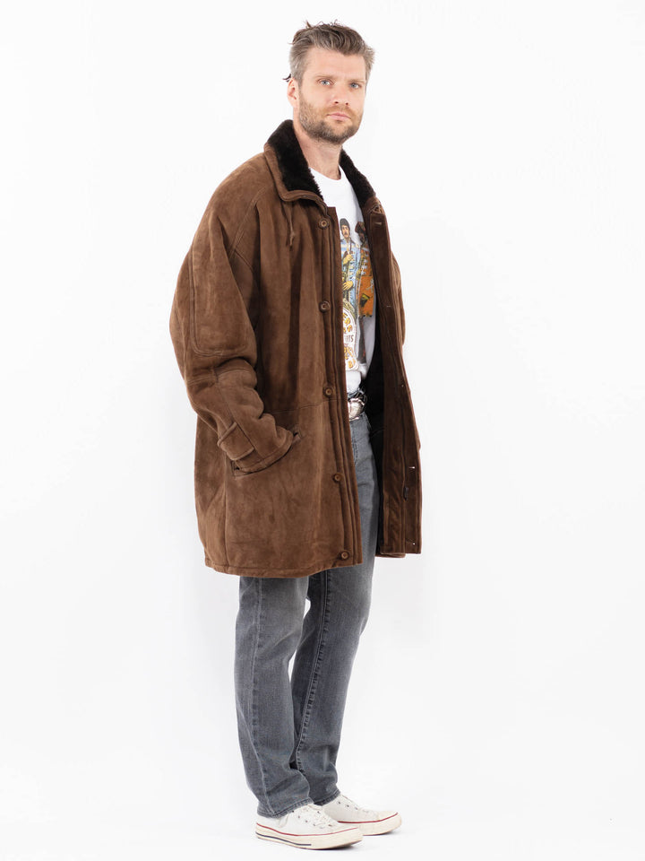 Vintage 80's Men Sheepskin Coat in BrownZ1929
