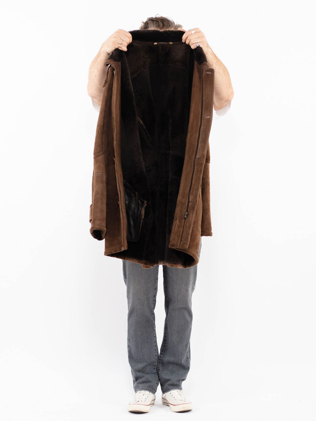 Vintage 80's Men Sheepskin Coat in BrownZ1929