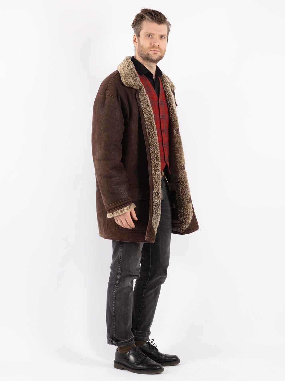 Vintage 80's Men Sheepskin Coat in BrownZ186