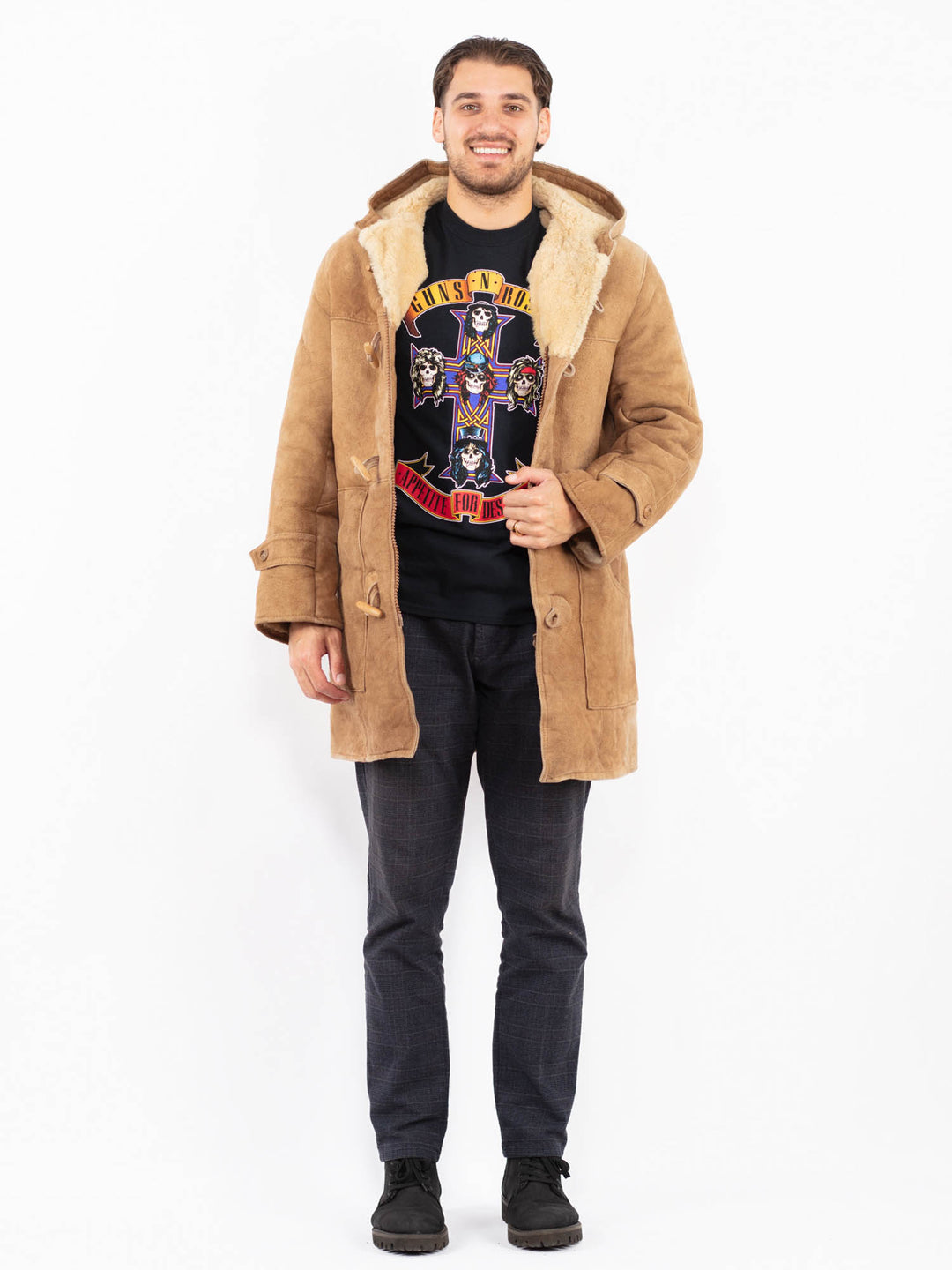 Vintage 80's Men Sheepskin Coat in BeigeZ2375