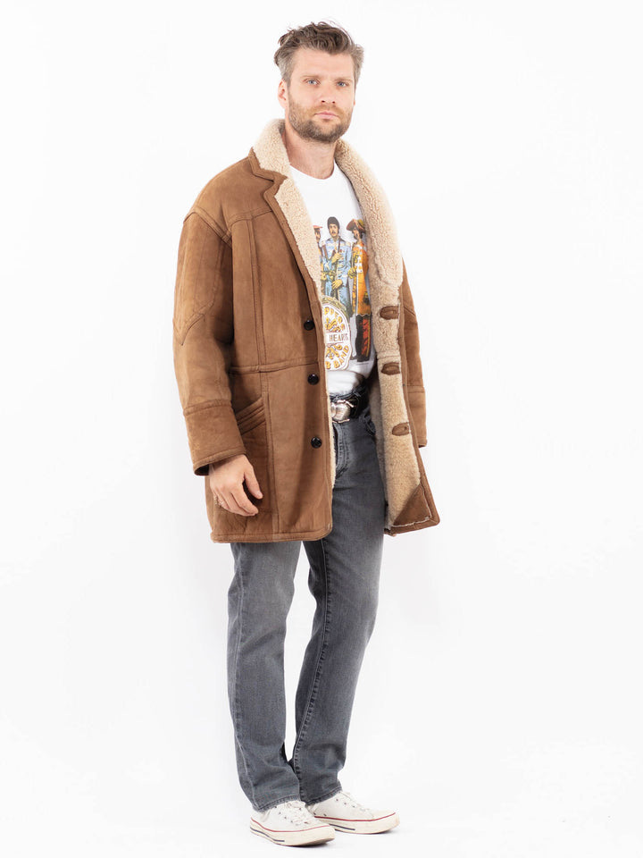 Vintage 80's Men Sheepskin Coat in BrownZ1936