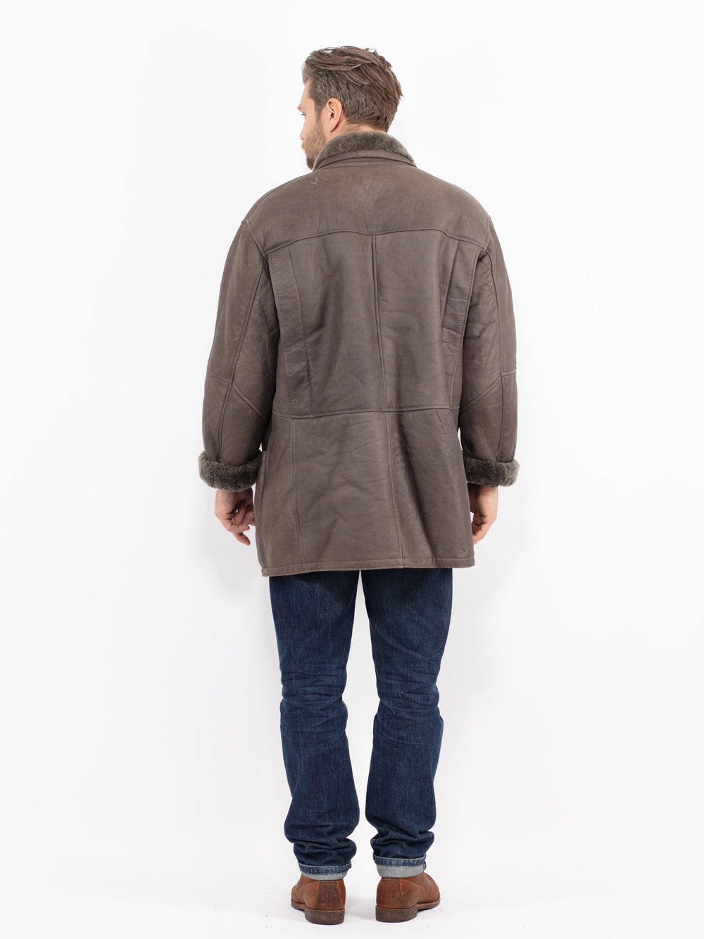 Vintage 80's Men Sheepskin Coat in GrayZ2667