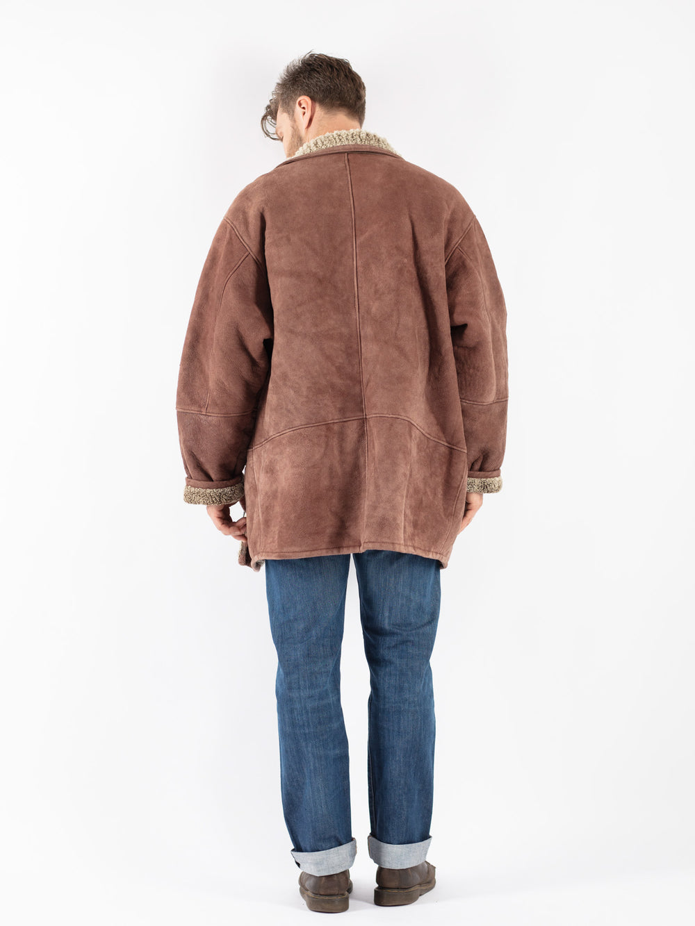 Vintage 80's Men Sheepskin Coat in Brown