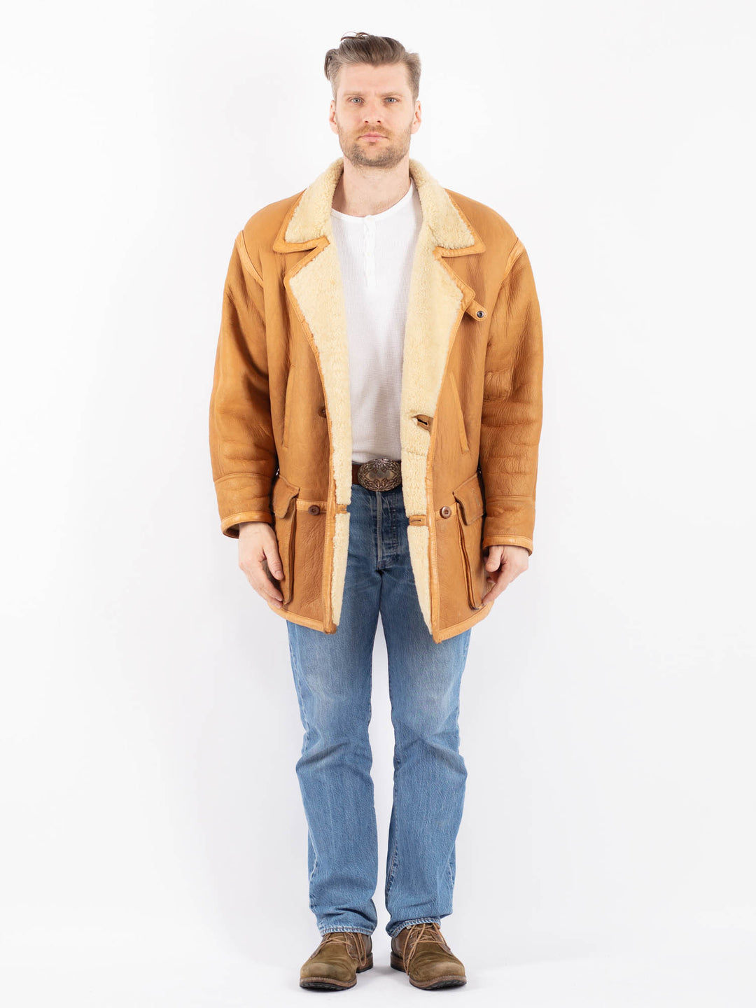 Vintage 80's Men Sheepskin Shearling in BrownZ1418