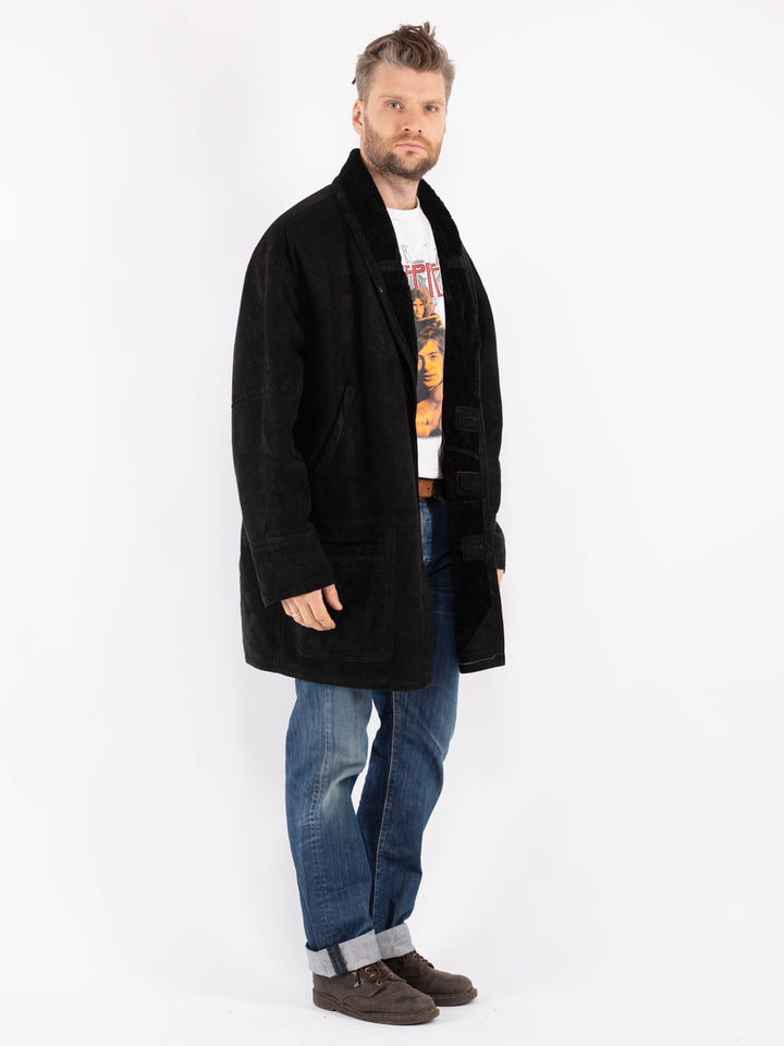 Vintage Men Sheepskin Coat in Black